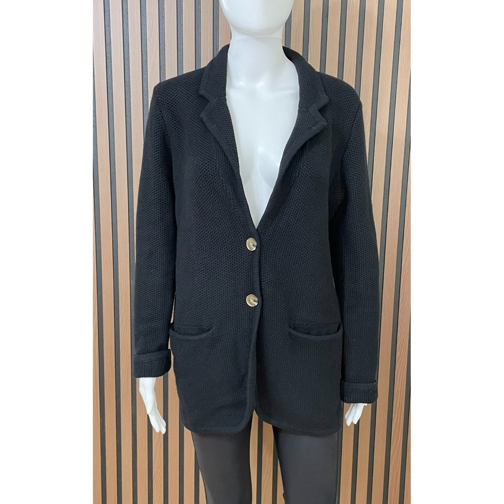 Sundance Women's M Black Sweater Cotton‎ Blend Cardigan Sweater Jacket Notch